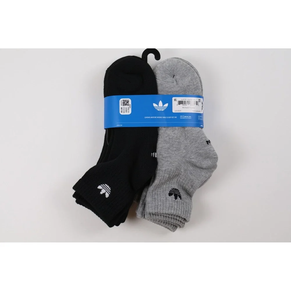 Adidas Socks 6 Pack Quarter Originals Gray Black Medium NWT